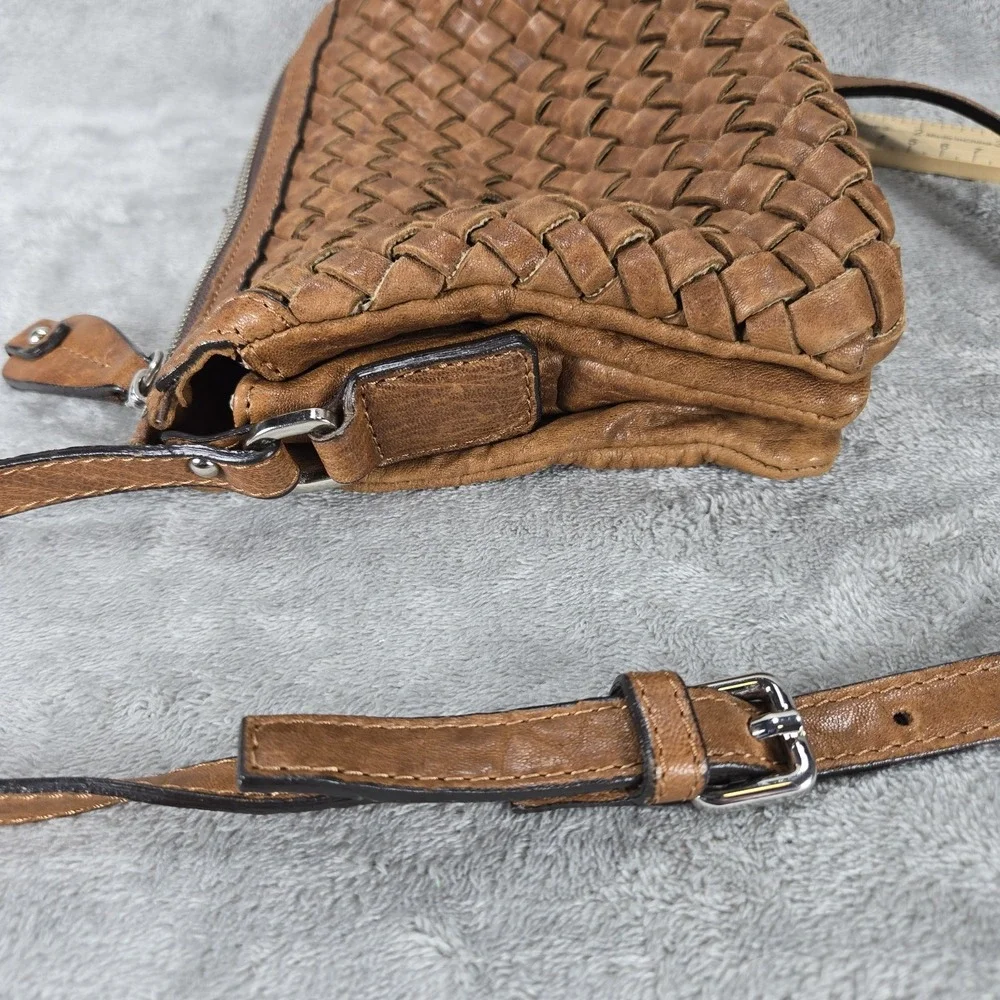 Maxon Collection Italian‎ Leather Woven Crossbody Bag Boho Brown Pockets Vintage